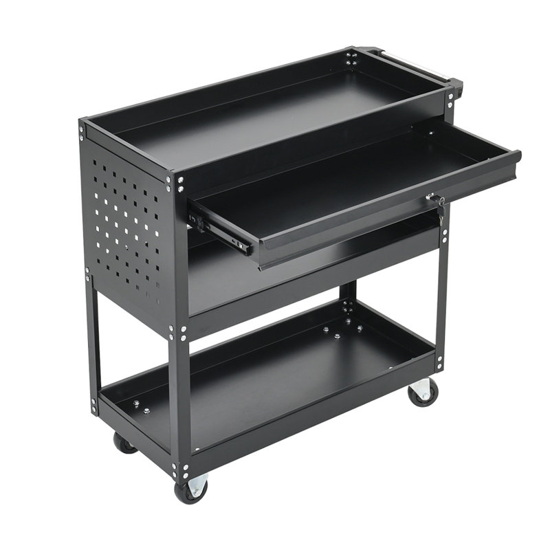 Livingandhome 3-Tier Rolling Tool Cart with Lockable Drawer