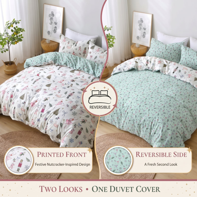 Microfiber Geometric Duvet Cover Set, King (220 x 230 cm), White-Print-2