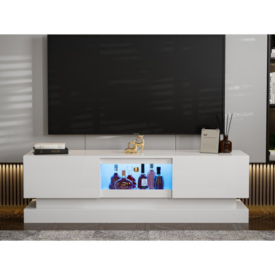Modern Led Tv Stand For 75 Inch Tv, White Entertainment Center With Storage Cabinets, High Glossy Media Console For Living Room Bedroom by Wrought Studio