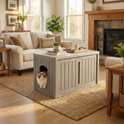 Maison d'extérieur pour chat avec porte d'accès, abri pour animaux de compagnie fermé et résistant aux intempéries, maison de chat durable et écologique pour une utilisation intérieure / extérieure