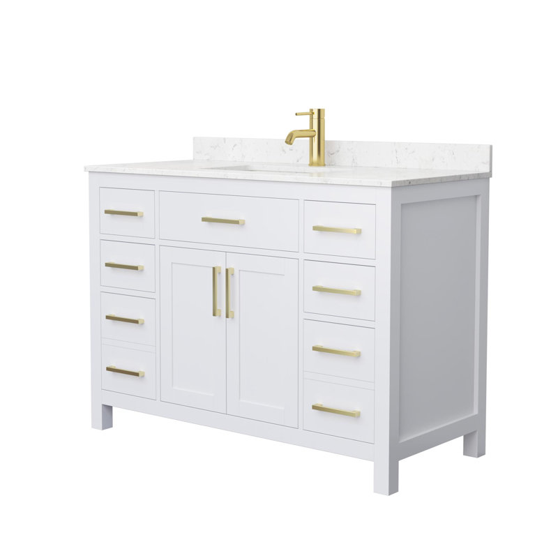 Beckett 48" Freestanding Single Bathroom Vanity with Cultured Marble Top, White, Carrara Cultured Marble, Brushed Gold