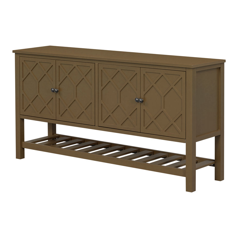 Elegant Entryway Table with Polygonal Doors, Ideal for Study, Hallway, Living Room, and Foyer, Brown