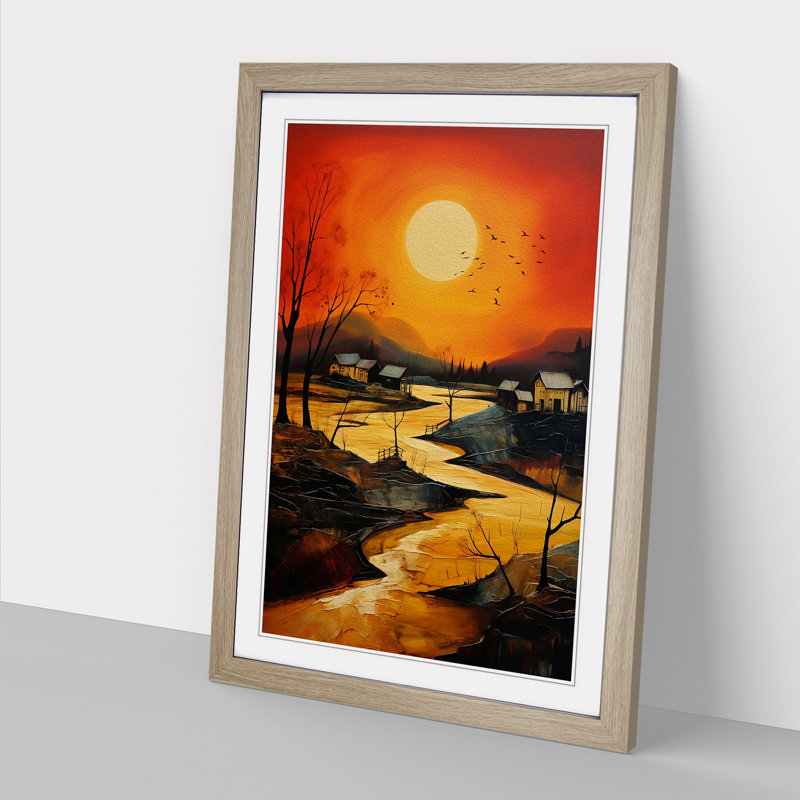 Landscape Expressionism No.3 - Single Picture Frame Print on Wood, Oak Framed, 46cm H x 34cm W