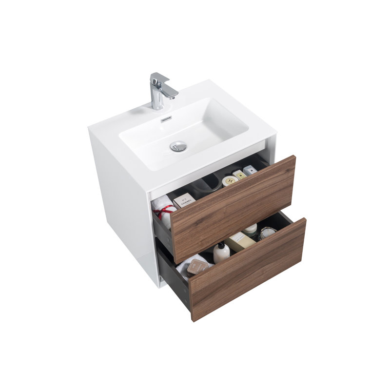 Koziara 24 po L x 19 po P 2 tiroirs Meuble-lavabo avec évier simple et Comptoir en Acrylique