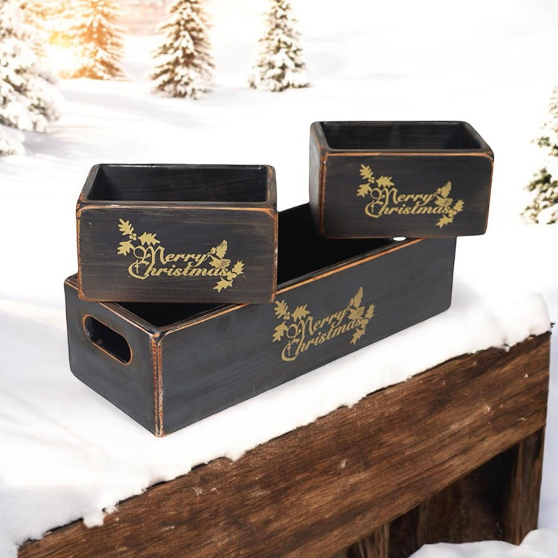 Aniyja 4 Piece Handmade Wooden Decorative Box Set, Black