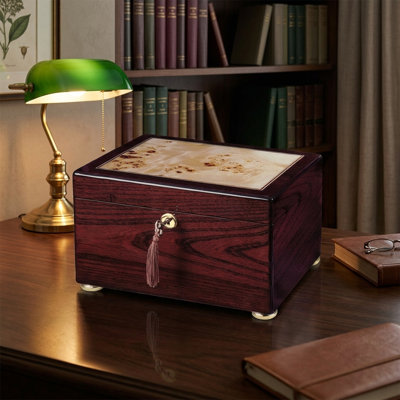 Wooden Cremation Urn for Human Ashes Adult Male & Female, High-Gloss Rosewood Urn Box with Inlaid Burl Top, Velvet Lining & Free Engraved Nameplate