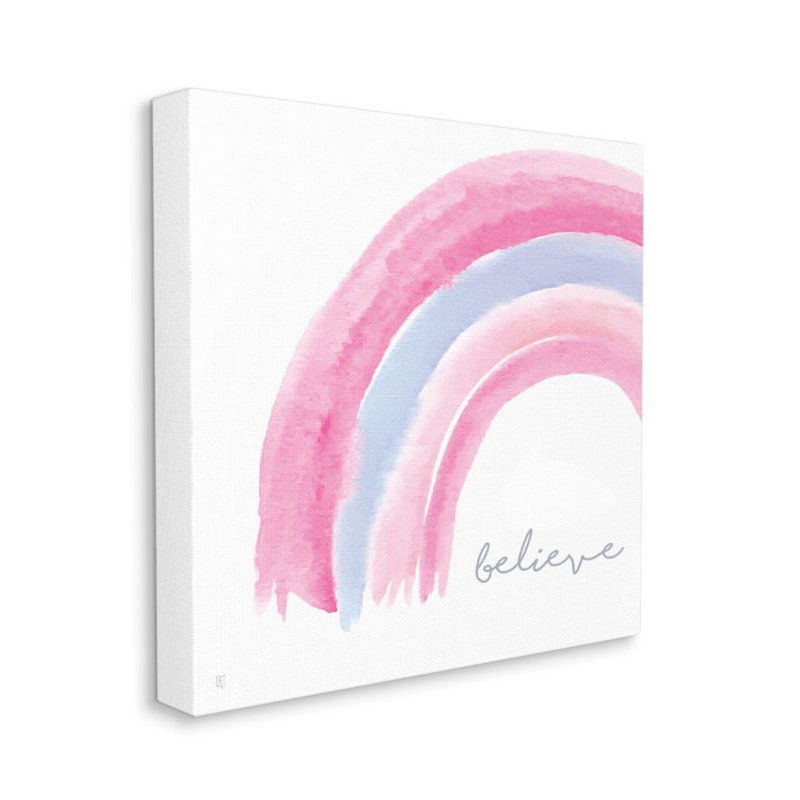 «Believe Watercolor Rainbow Pink Mauve» par Elizabeth Tyndall - reproduction d'art, H 36 po x l 36 po, Toile tendue