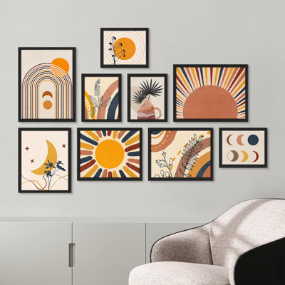 Multicolore, géométrie, astronomie, variété, formes abstraites, art moderne pour le salon, la chambre à coucher, le bureau, impression encadrée sur papier, 9 pièces