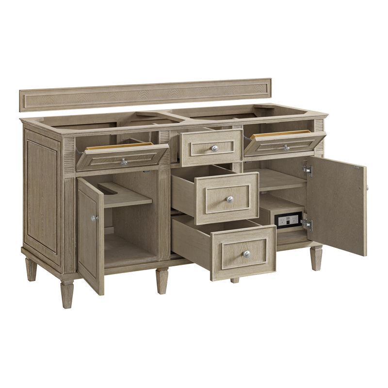 Base de meuble-lavabo double l 60 po Lorelai, Chêne blanchi