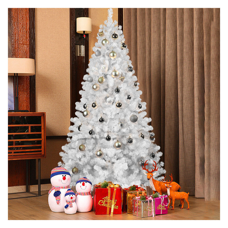 Arbre de Noël artificiel blanc 9 pi avec branches en fil mémoire, arbre de Noël articulé en PVC à 1910 pointes pour un décor intérieur des Fêtes, assemblage facile