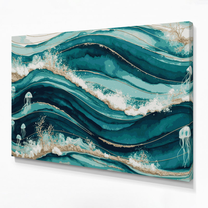 Art nautique sur toile vert sarcelle nautique, H 8 po x l 10 po