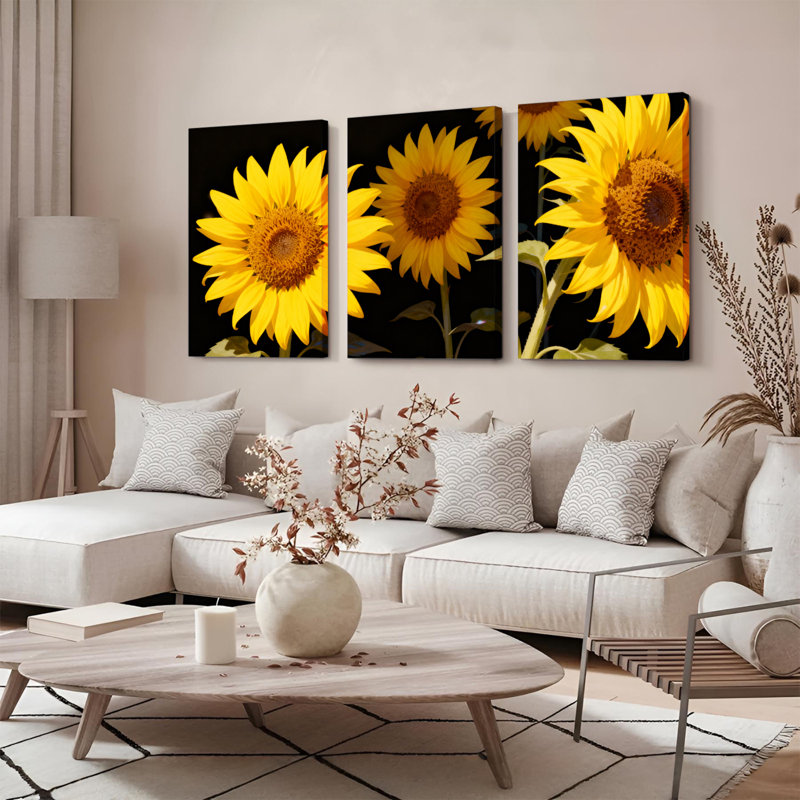 Tableau mural sur toile à motif floral de tournesol (lot de 3), H 24 po x l 48 po