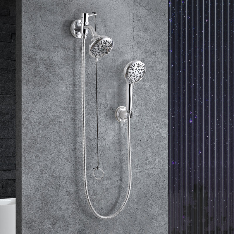 Système de pommes de douche à pluie comprenant une pomme de douche à effet de pluie de 4,5 pouces et une pomme de douche à main avec support réglable et un tuyau de douche en acier inoxydable de 59 pouces de long