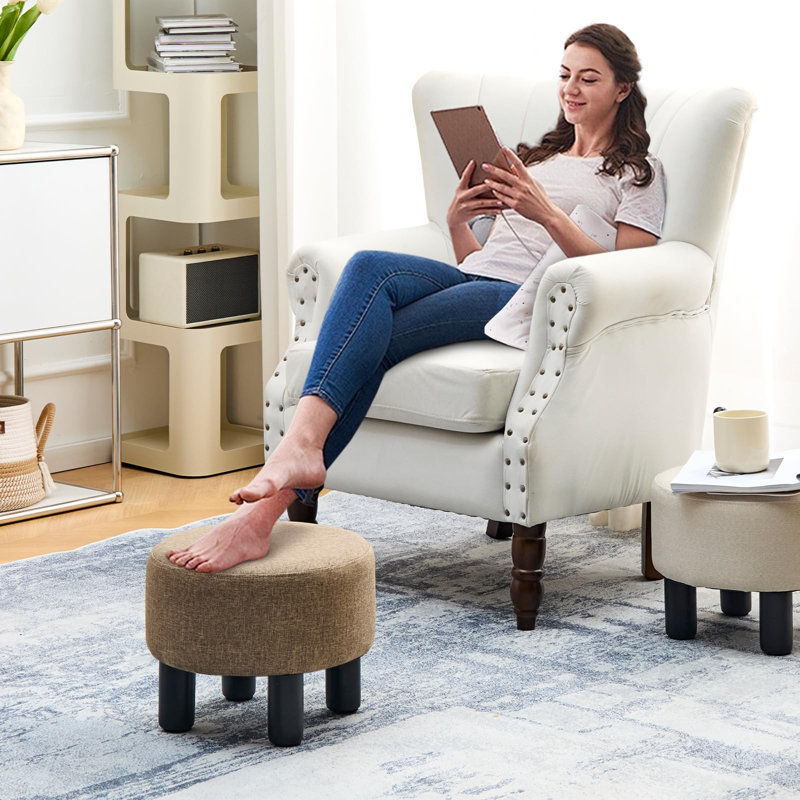 Tabouret d'appoint en bois, Lin brun