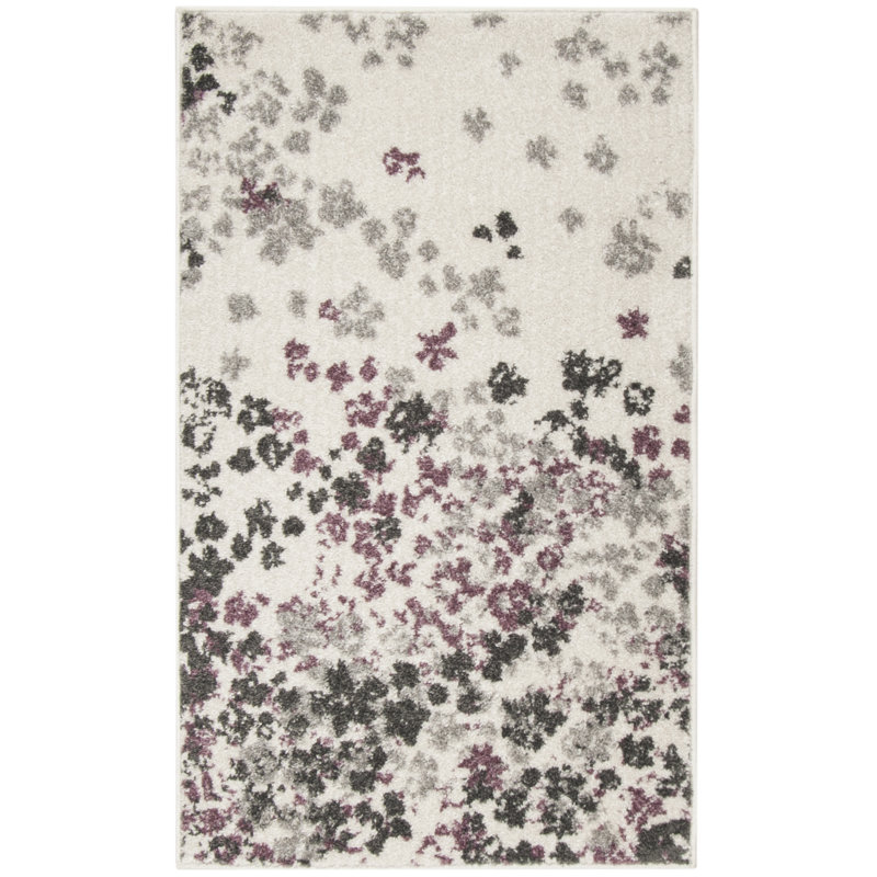 Makeba Floral Ivory/Gray/Purple Area Rug, Rectangle 3' x 5'