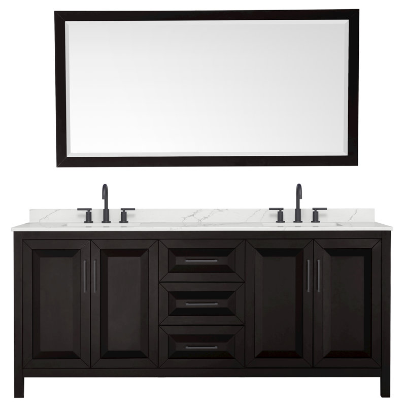 Daria 80'' W Vanity, Matte Black, Brown, White Quartz