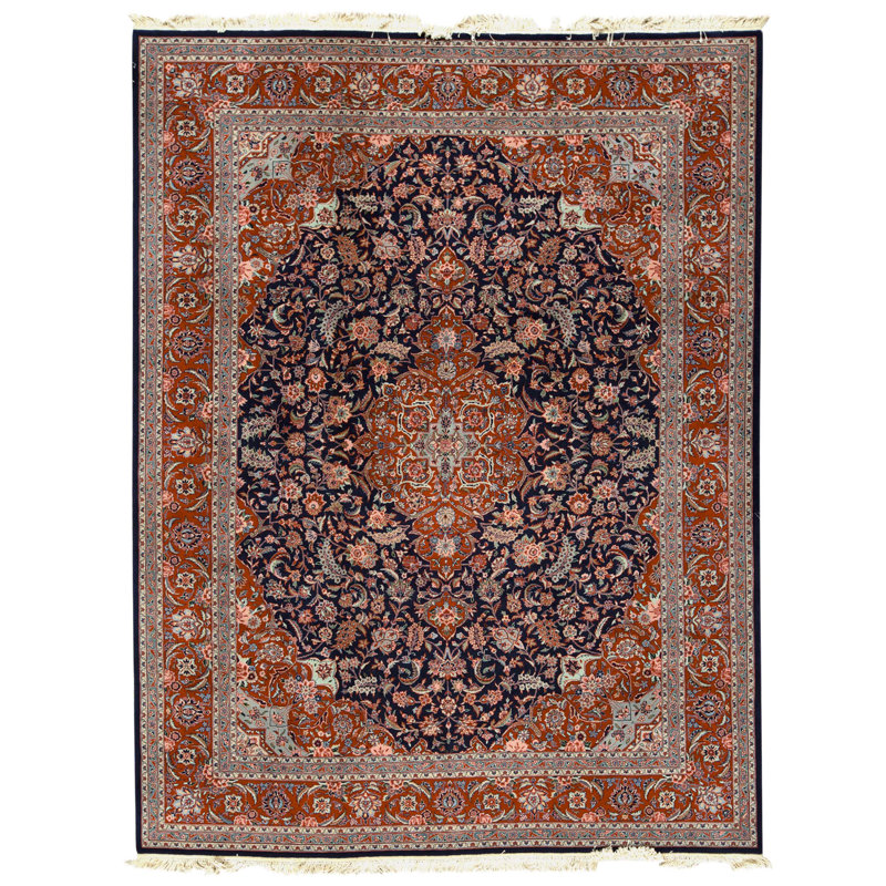 High-Quality Hand-Knotted Navy And Red Area Rug