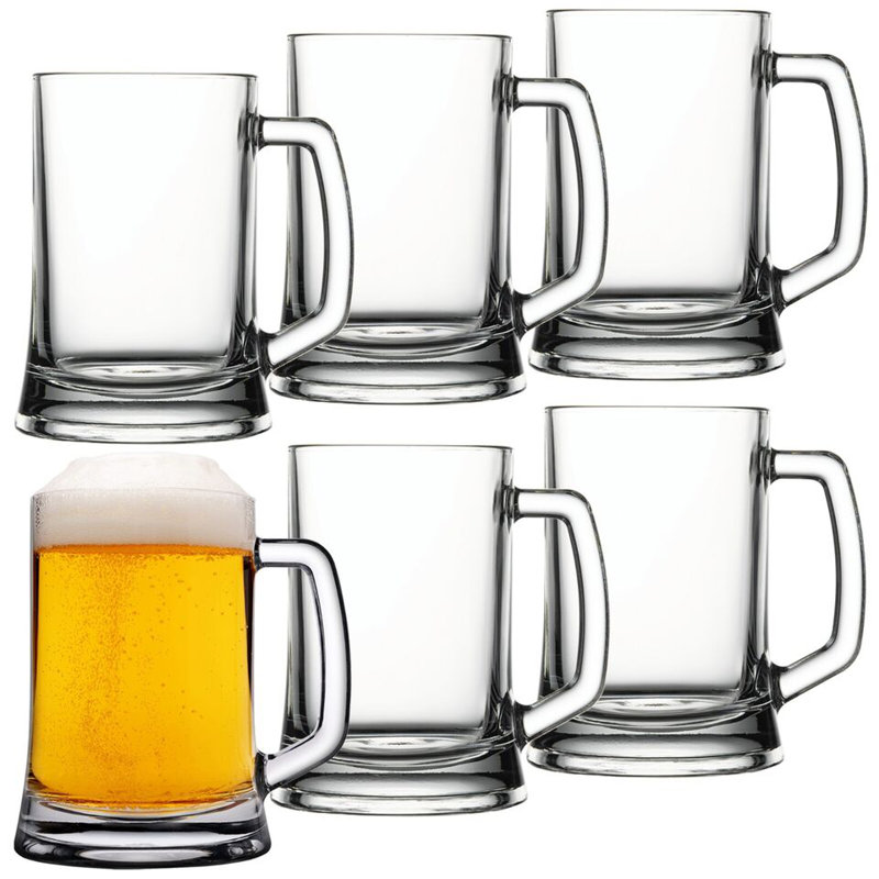 Set of 6 x 380ml Pub Style Beer Mugs Glasses Tankards Barware with Handle, 380ml, Set of 6