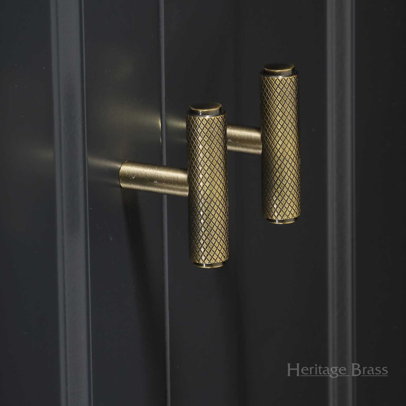 Heritage Brass Cabinet Knob Knurled T-Bar Design 45mm