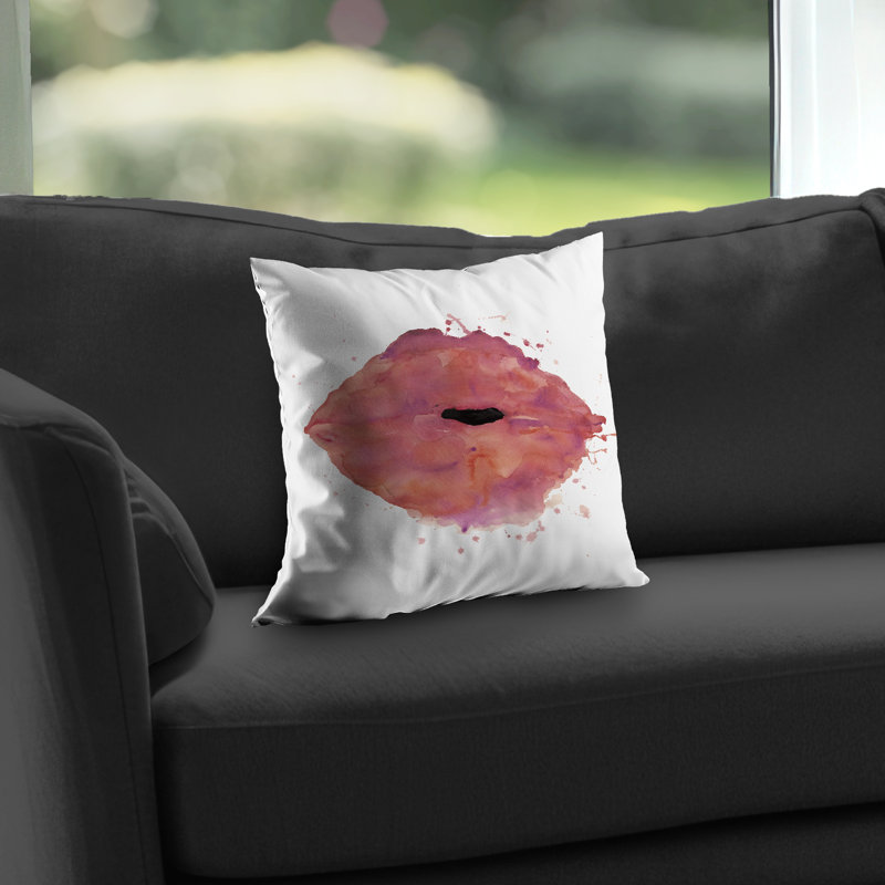 Watercolor Pink Lipstick Throw - Illustrative Figurative – Throw Pillow Cover Only, Double-Sided Print, Insert Not Included