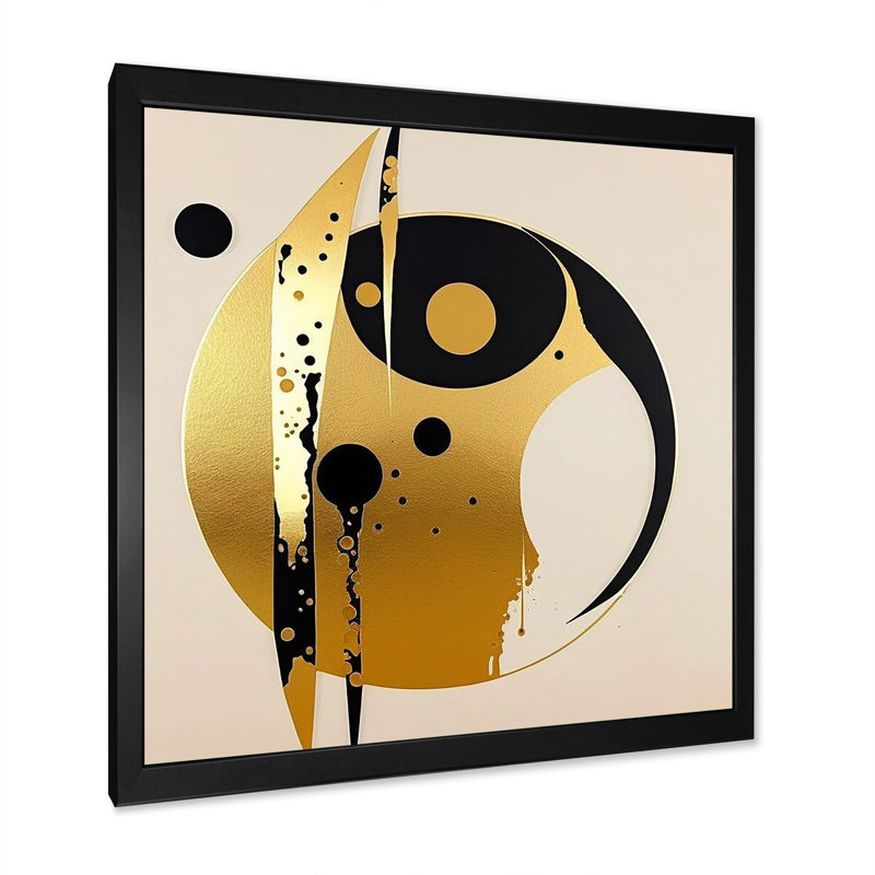 «Covell Golden and Black Sphere II», reproduction sur toile, H 16 po x l 16 po x P 1 po, Cadre photo noir