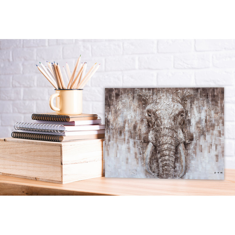 Mystérieux éléphant - peinture sur toile tendue, H 12 po x l 16 po x P 1,5 po