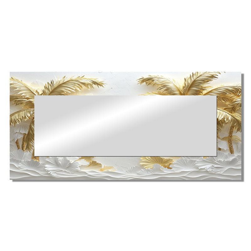 Golden Cream Palms On The Beach II - Traditional Mirror For Wall Art Decor - Printed On Metal, 28" x 60"