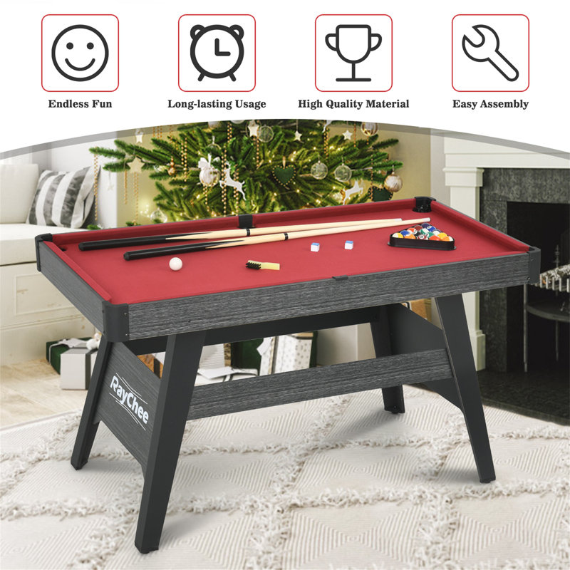 Portable Pool Table RayChee 54' Bumper Pool Table with Leg Levelers, Red