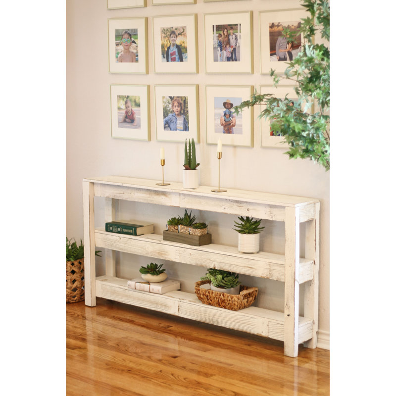 Wendie 60" Solid Reclaimed Wood Three Tier Console Table | Narrow 8" Rustic Entryway Shelf | Fully Assembled