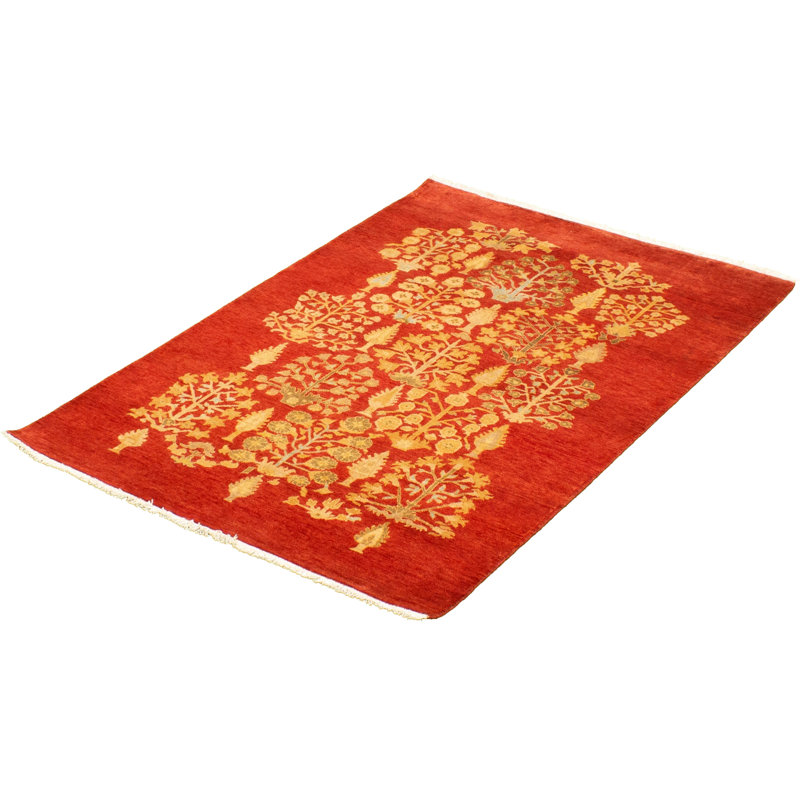Tapis décoratif en laine de conception unique noué à la main New Age 18/20 Pak Finest rouge/or 4 pi 5 po x 6 pi 4 po Bronne
