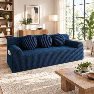 Canapé d'angle modulaire de 180 cm, canapé nuage en velours côtelé en forme de L, 2 pièces, assise profonde, aucun assemblage requis, bleu vieilli