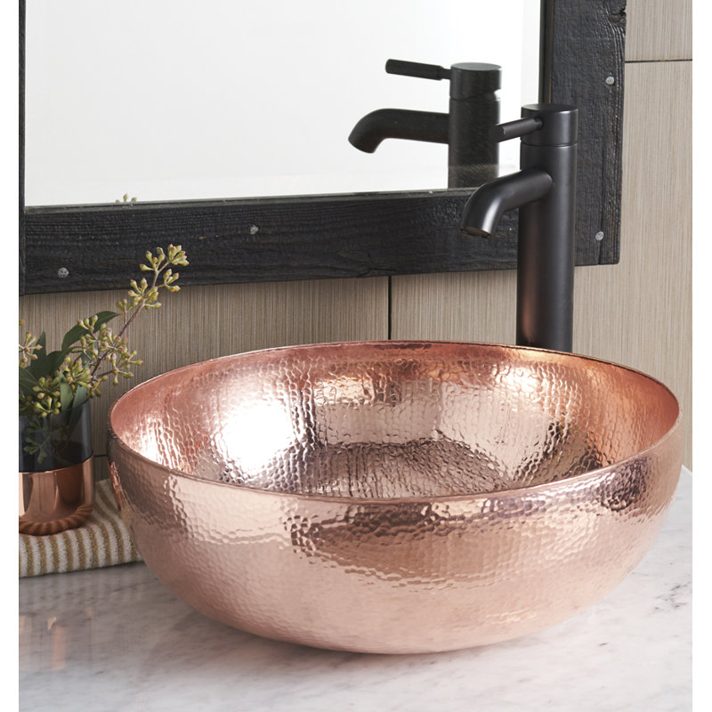 Maestro Copper Circular Vessel Bathroom Sink, Polished Copper