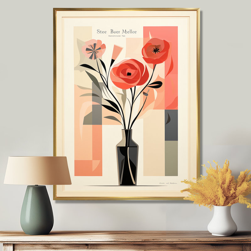 Red Red Minimal Retro Graphic - Rose, art mural, H 32 po x l 16 po x P 1 po, Toile avec cadre flottant or