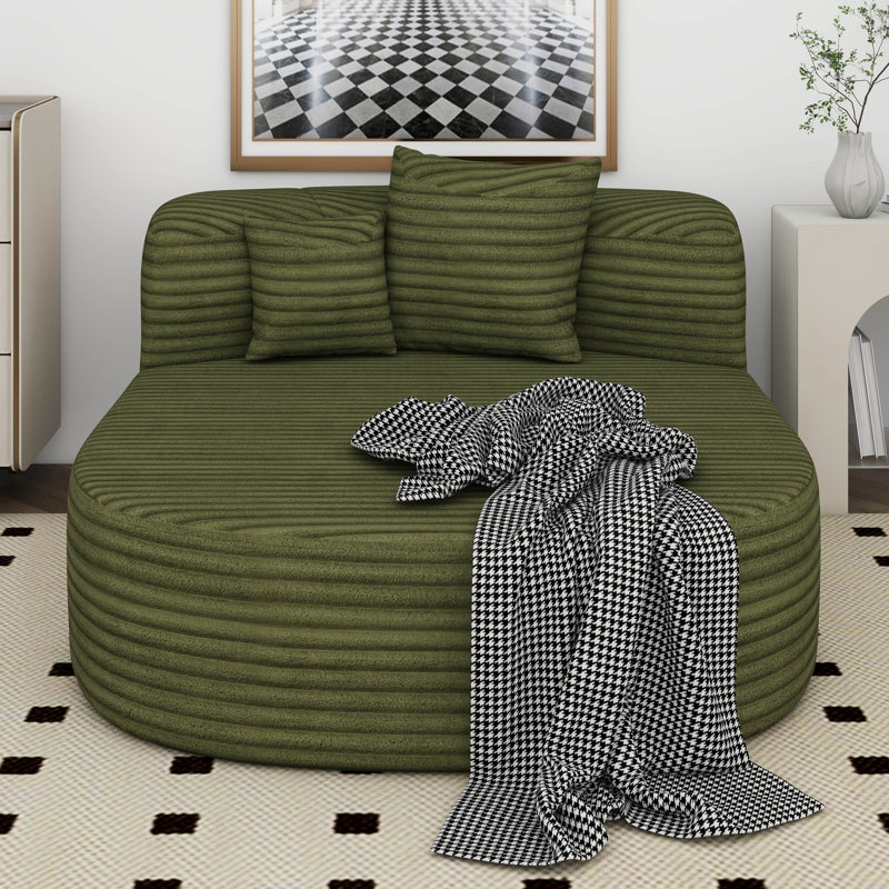 Méridienne désossée 51,6 po, canapé à compression avec deux coussins de soutien, canapé en velours côtelé surdimensionné