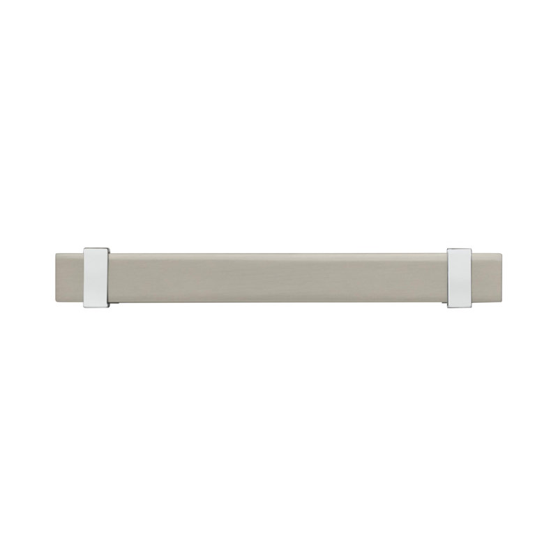 Poignée barre Overton, Nickel satiné / Chrome poli, 3 3/4 po D'un centre à l'autre