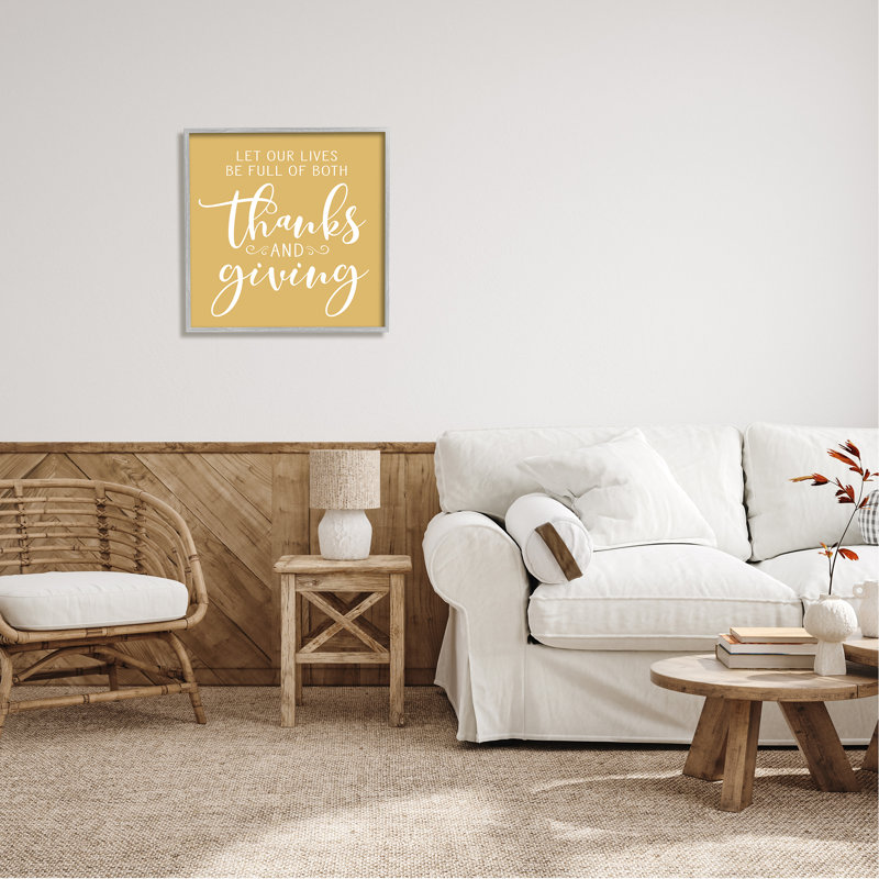 "Uplifting Thanksgiving Calligraphy Expression", jaune chaud, par lettré et doublé - cadre flottant, reproduction d'art textuel sur toile