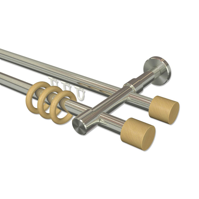 Jacky Curtain Pole Set, 5cm H x 420cm W x 15cm D, Stainless Steel/Beech Lacquered