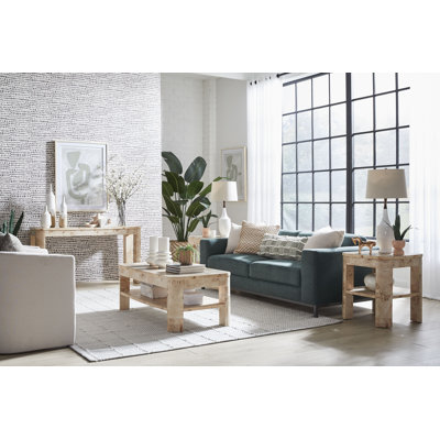 Fillian Burl Wood Rectangular Coffee Table with Shelf