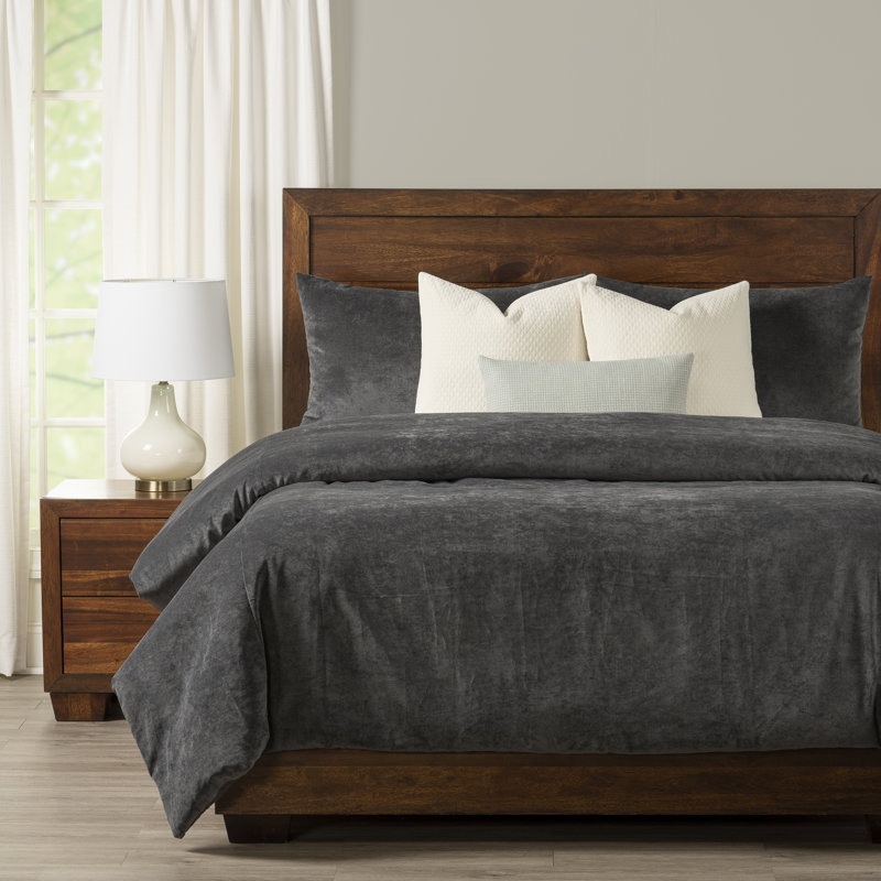 Padma Velvet Duvet Cover and Insert Set, Queen Duvet Cover/Insert, Iron Gray