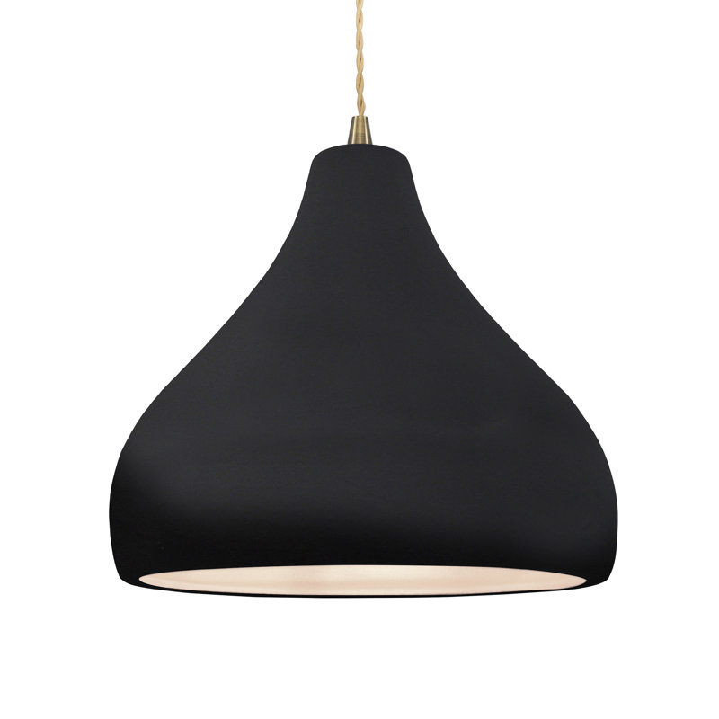Luminaire suspendu à 1 lumière Meydan, Noir brillant / blanc mat, Laiton antique, H 9,5 po x l 13,5 po x P 13,5 po