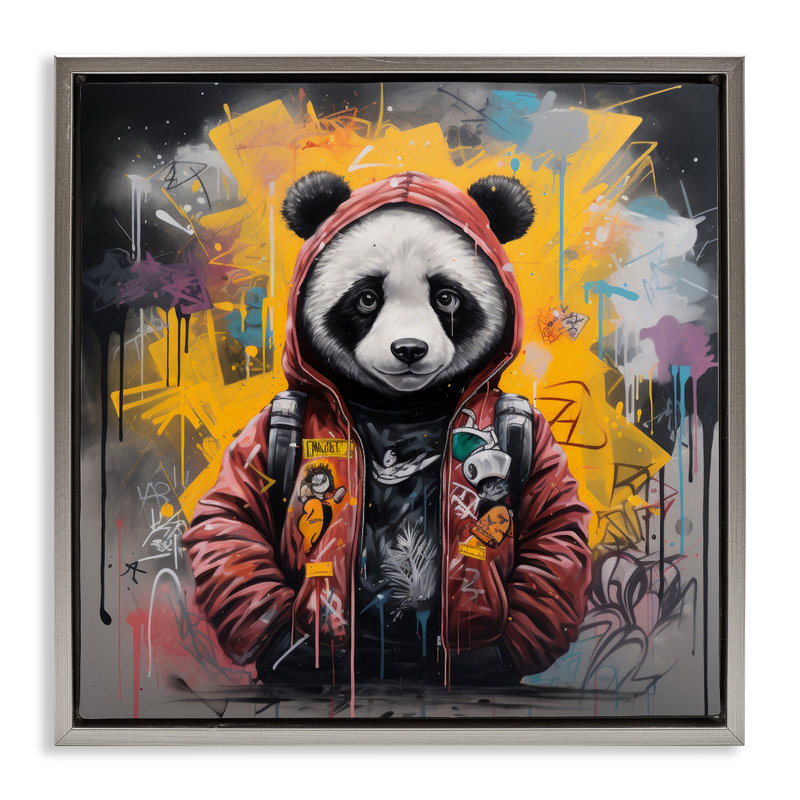 «Urban Graffiti Panda Bear» par Lazar Studio, Cadre flottant gris lustré, H 25 po x l 25 po