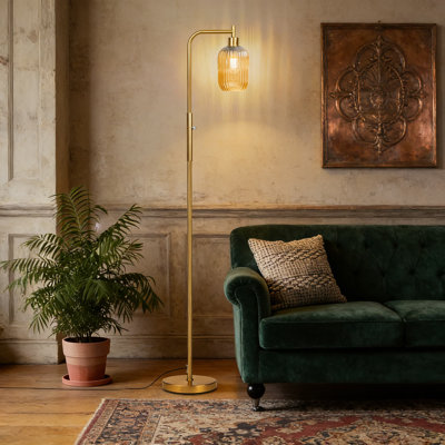 Lampe sur pied moderne avec gradateur et abat-jour en verre nervuré vert, lampe sur pied de 66 pouces de hauteur pour le salon, la chambre à coucher ou le bureau avec base en métal robuste