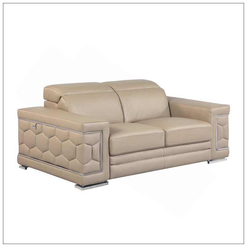 Causeuse en cuir italien à grain supérieur, Beige