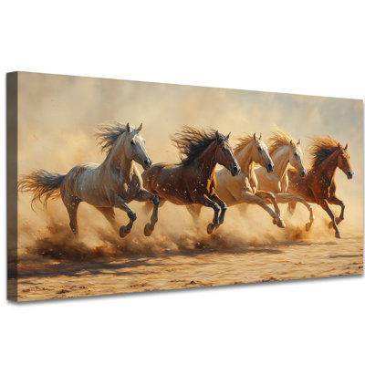 Horse Pictures Wall Decor - Running Horses Canvas Wall Art for Living Room, Seven Horses Painting Serenity Artwork for Bedroom, Wrapped Frame Wall Decoration Print, 12×24 inches