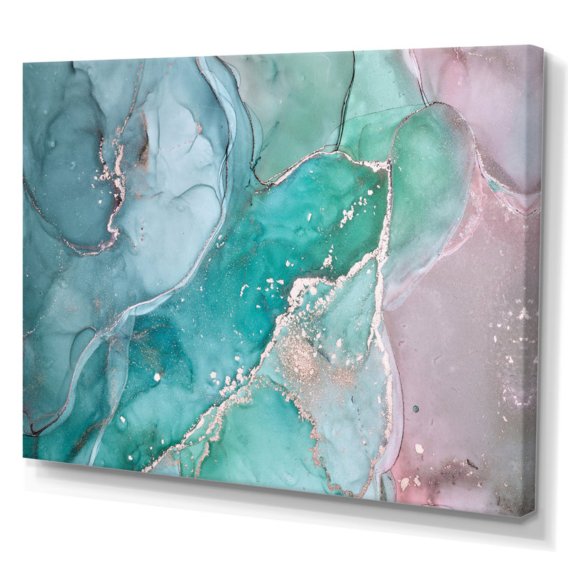 Marbre abstrait turquoise - peinture sur toile, Toile tendue, H 40 po x l 60 po
