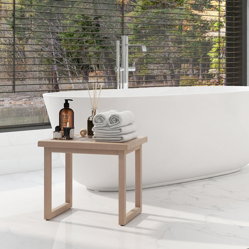 Ebern Designs 19'' Teak Wood Shower Bench 2-tier Waterproof Bath Spa Stool For Indoor & Outdoor