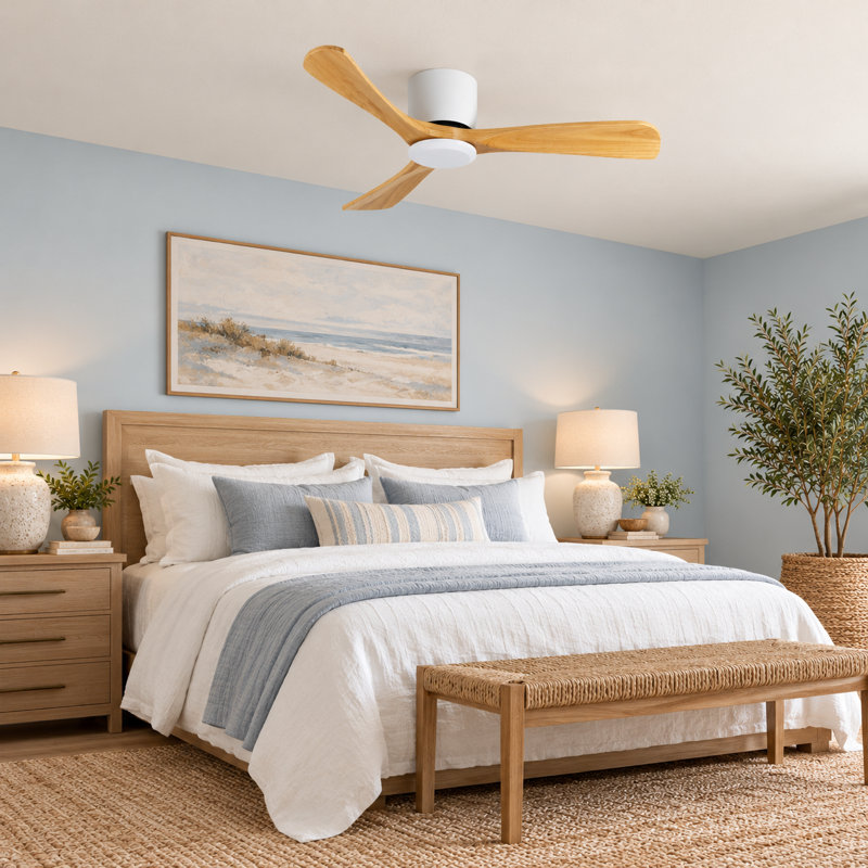Ventilateur de plafond 52 pouces sans lumière avec télécommande, ventilateur encastré à profil bas sans lumière, moteur CC réversible silencieux avec minuterie