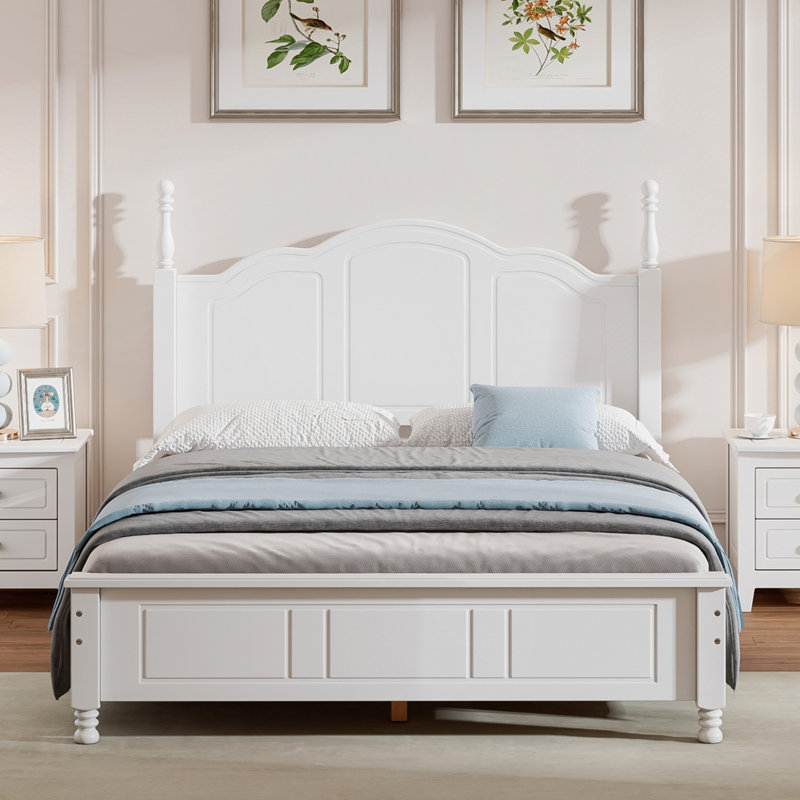 Wood Platform Bed Frame, White, Full