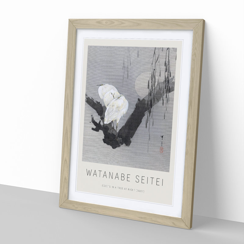 Egrets In A Tree At Night by Watanabe Seitei - Single Picture Frame Print, Oak Framed, 65cm H x 48cm W x 2cm D
