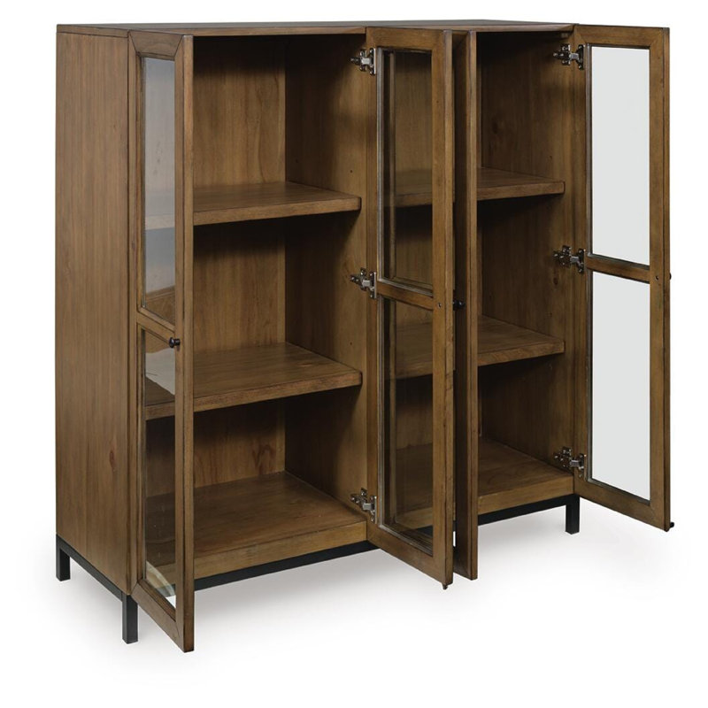 Armoire décorative Recca, portes en verre, tablettes réglables, bois gris-brun 50 po